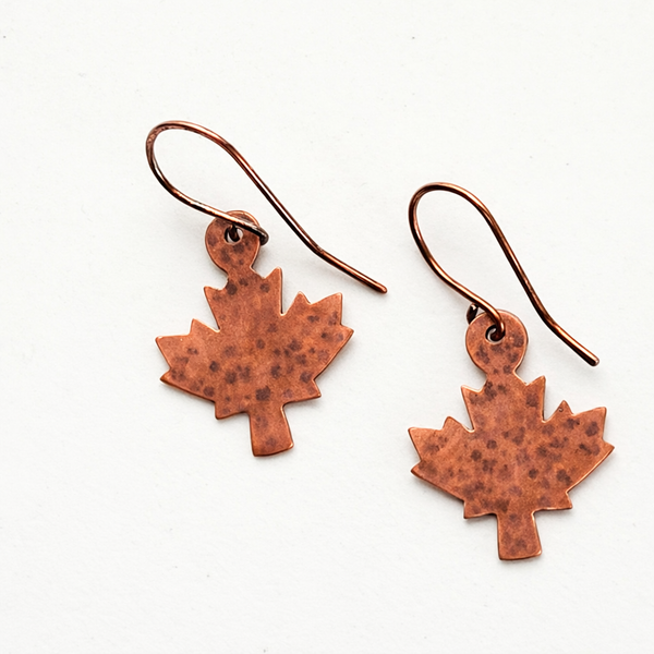 Minimalist Maple Leaf Copper Earrings, Canadian Symbol, Matching Pendant Necklace, Gift for Her