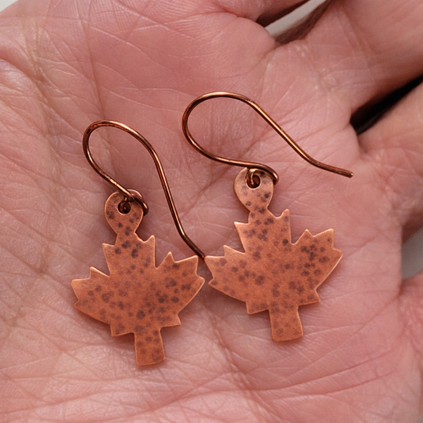 Minimalist Maple Leaf Copper Earrings, Canadian Symbol, Matching Pendant Necklace, Gift for Her