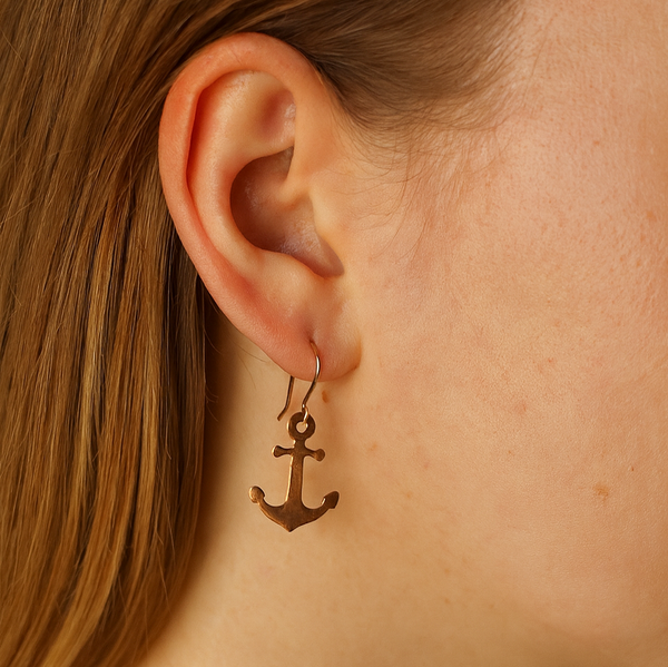 Minimalist Anchor Copper Earrings, Matching Pendant, Gift for Her