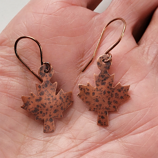 Minimalist Maple Leaf Copper Pendant Necklace, Canadian Symbol, Matching Earrings