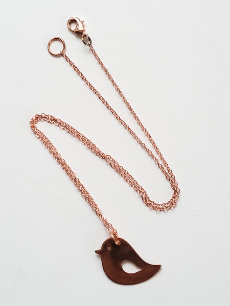 Minimalist Handcrafted Copper Bird Pendant, Symbol, Matching Earrings