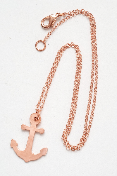 Minimalist Patinated Copper Anchor Necklace – Symbolic Pendant with Matching Earrings