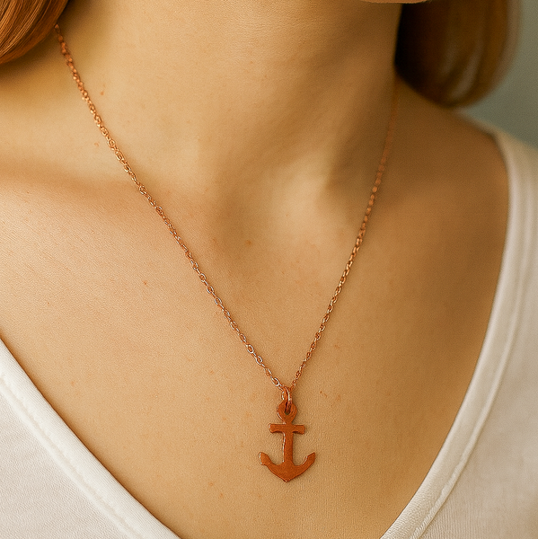 Minimalist Anchor Copper Pendant Necklace, Symbol, Matching Earrings