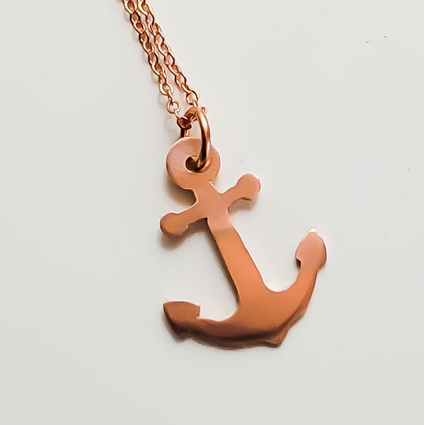 Minimalist Anchor Copper Pendant Necklace, Symbol, Matching Earrings