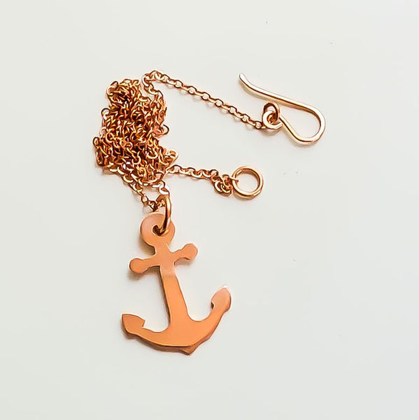 Minimalist Anchor Copper Pendant Necklace, Symbol, Matching Earrings