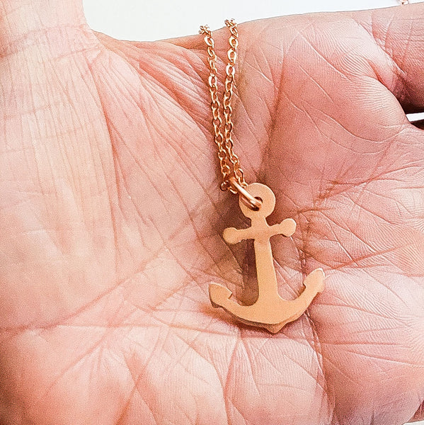 Minimalist Anchor Copper Pendant Necklace, Symbol, Matching Earrings