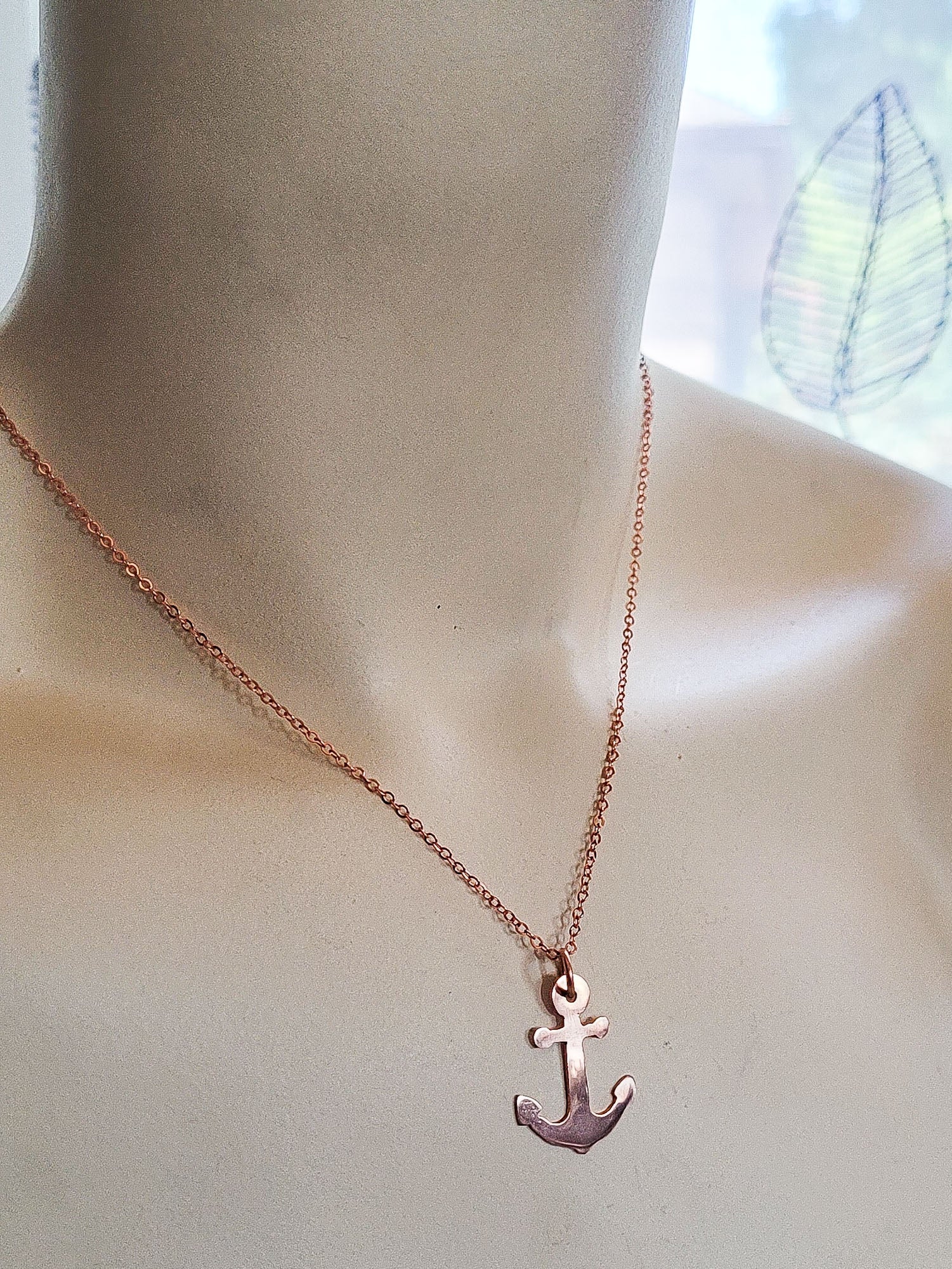 Minimalist Anchor Copper Pendant Necklace, Symbol, Matching Earrings