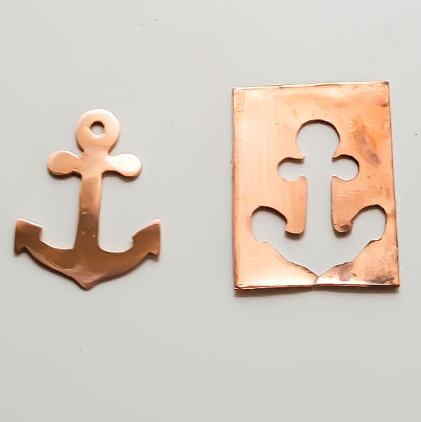 Minimalist Anchor Copper Pendant Necklace, Symbol, Matching Earrings