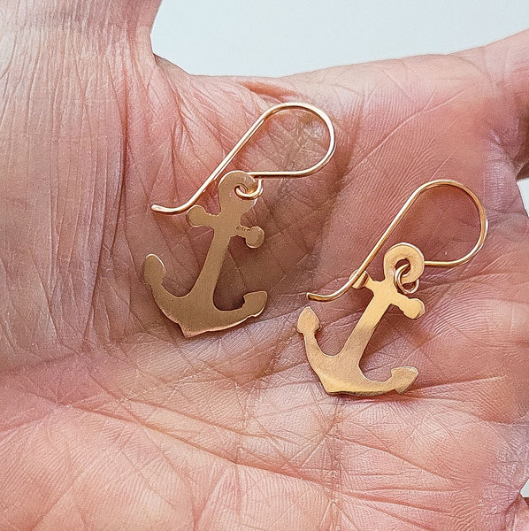 Minimalist Anchor Copper Earrings, Matching Pendant, Gift for Her