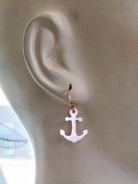 Minimalist Anchor Copper Earrings, Matching Pendant, Gift for Her