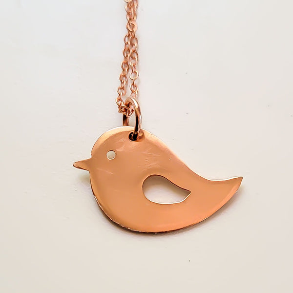 Minimalist Handcrafted Copper Bird Pendant, Matching Earrings