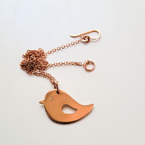 Minimalist Handcrafted Copper Bird Pendant, Matching Earrings