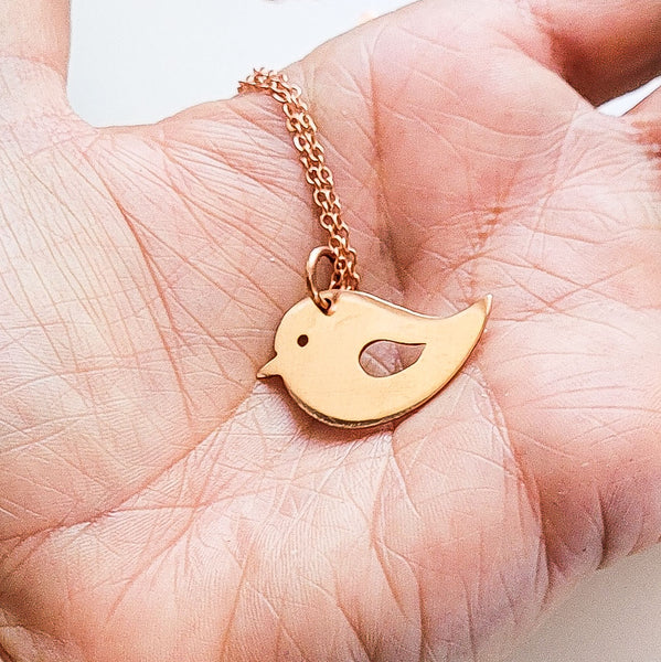 Minimalist Handcrafted Copper Bird Pendant, Matching Earrings