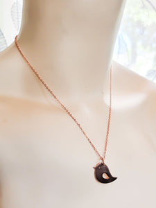 Minimalist Handcrafted Copper Bird Pendant, Matching Earrings