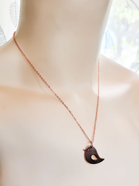 Minimalist Handcrafted Copper Bird Pendant, Matching Earrings