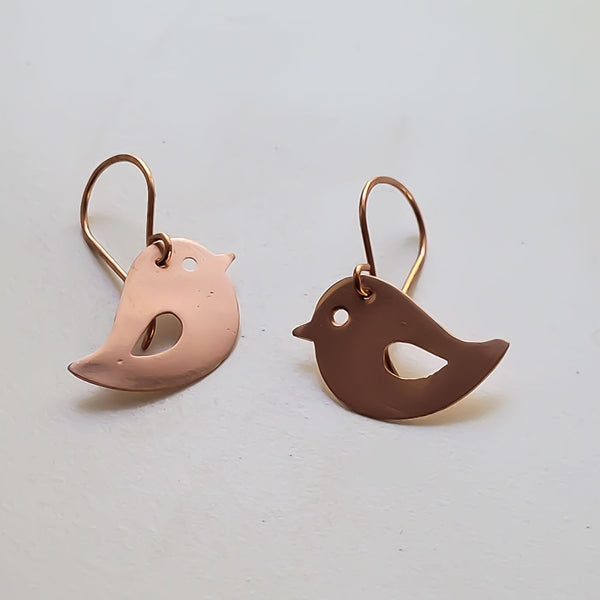 Minimalist Handcrafted Copper Bird Earrings, Matching Pendant Necklace