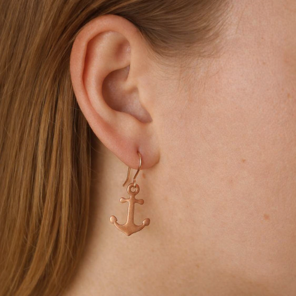 Minimalist Anchor Copper Earrings, Nautical Handmade Jewelry, Patinated, Matching Set