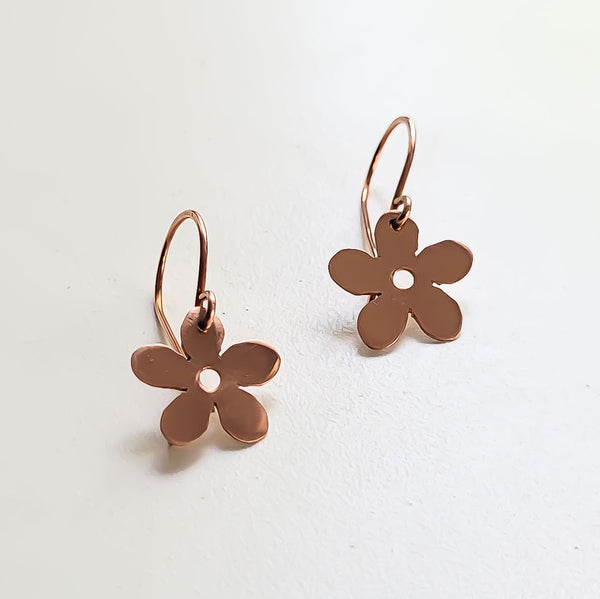 Minimalist Flower Copper Earrings, Everyday Wear