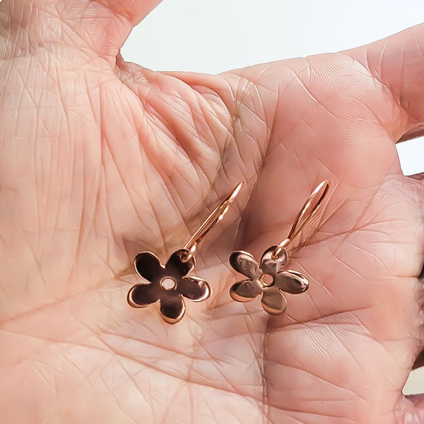 Minimalist Flower Copper Earrings, Everyday Wear