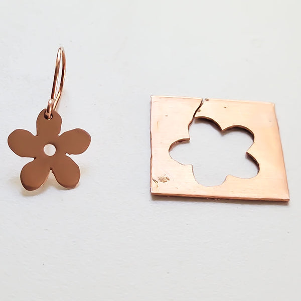 Minimalist Flower Copper Earrings, Everyday Wear