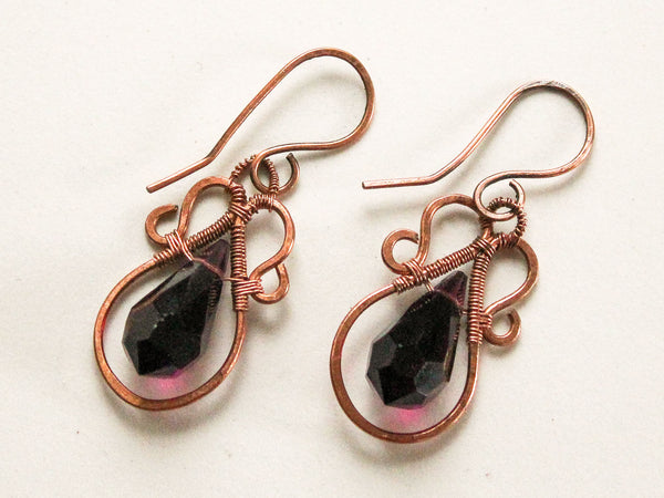 Crystal Teardrop Copper Earrings
