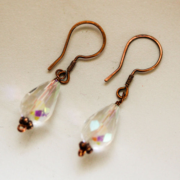 Clear Crystal Copper Drop Earrings