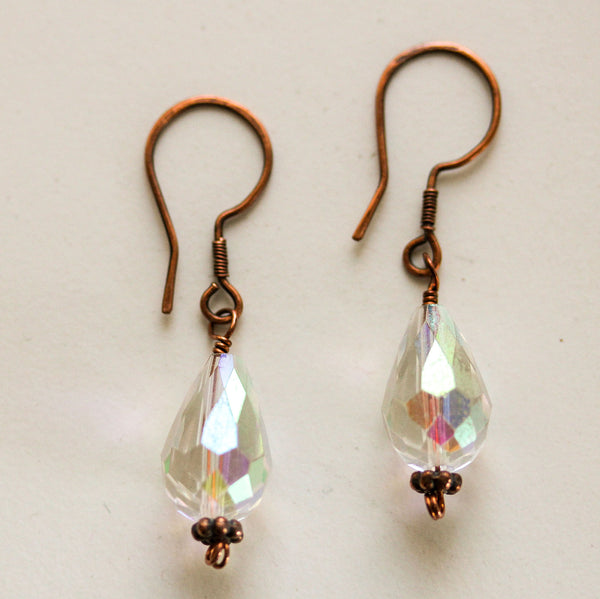 Clear Crystal Copper Drop Earrings