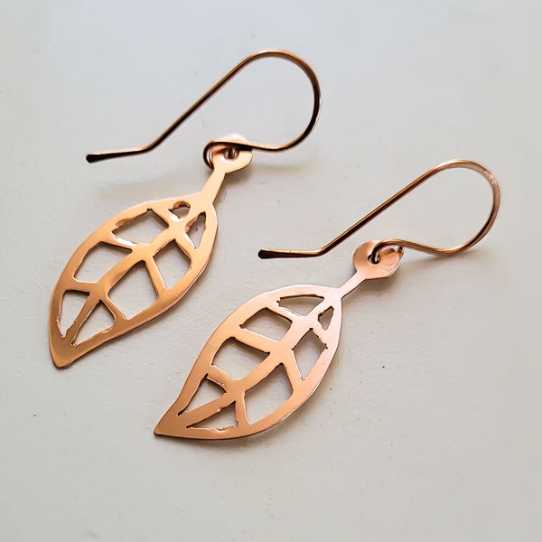 Minimalist Leaf Copper Earrings, Every day Earrings