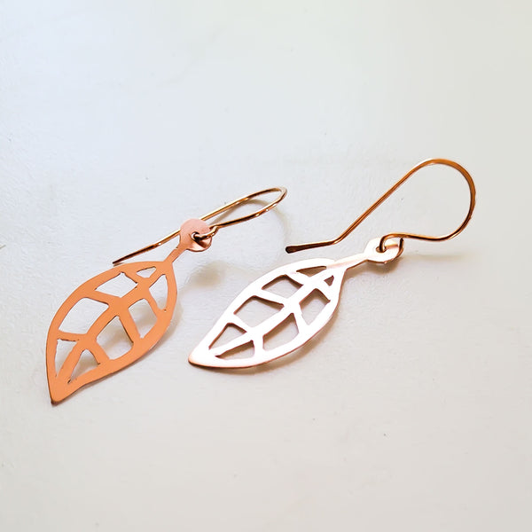 Minimalist Leaf Copper Earrings, Every day Earrings