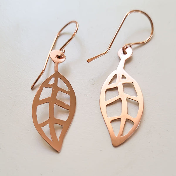 Minimalist Leaf Copper Earrings, Every day Earrings