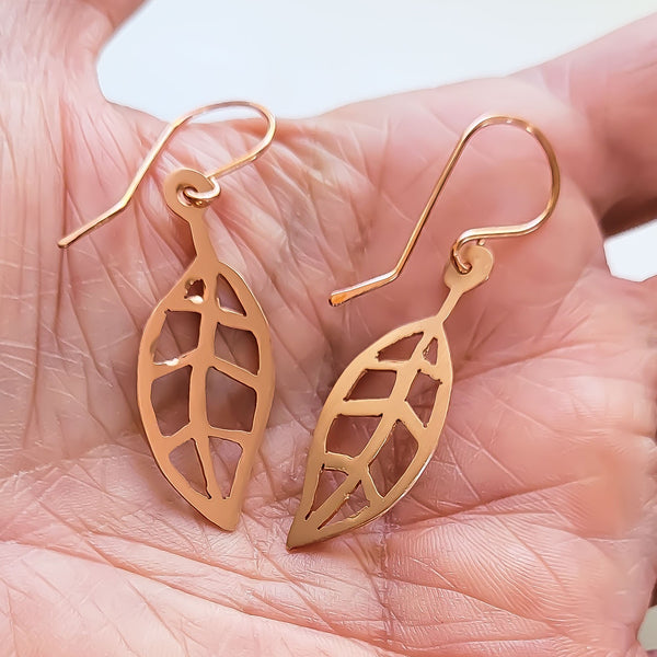 Minimalist Leaf Copper Earrings, Every day Earrings