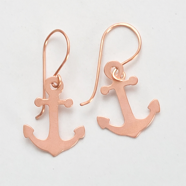 Minimalist Anchor Copper Earrings, Nautical Handmade Jewelry, Patinated, Matching Set