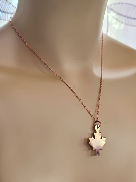 Minimalist Maple Leaf Copper Pendant Necklace, Canadian Symbol, Matching Earrings