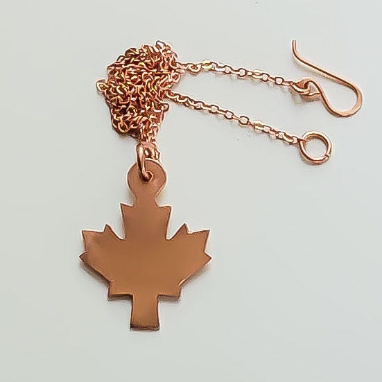 Minimalist Maple Leaf Copper Pendant Necklace, Canadian Symbol, Matching Earrings