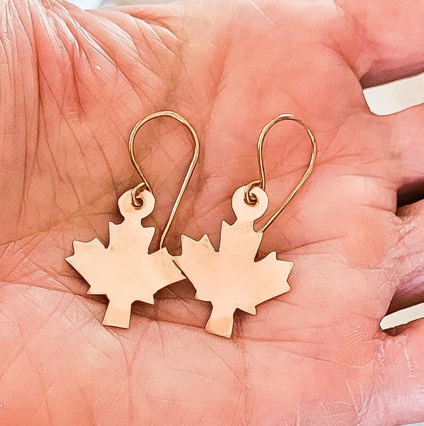 Minimalist Maple Leaf Copper Earrings, Canadian Symbol, Matching Pendant Necklace, Gift for Her