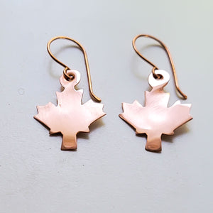 Minimalist Maple Leaf Copper Earrings, Canadian Symbol, Matching Pendant Necklace, Gift for Her