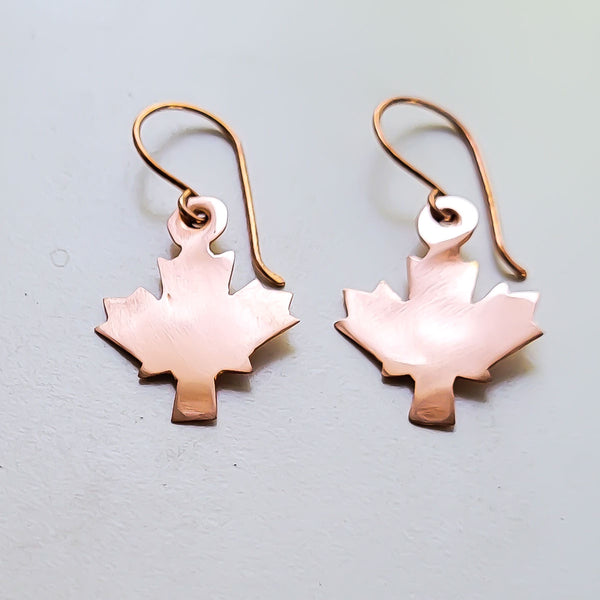 Minimalist Maple Leaf Copper Earrings, Canadian Symbol, Matching Pendant Necklace, Gift for Her