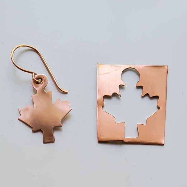 Minimalist Maple Leaf Copper Earrings, Canadian Symbol, Matching Pendant Necklace, Gift for Her