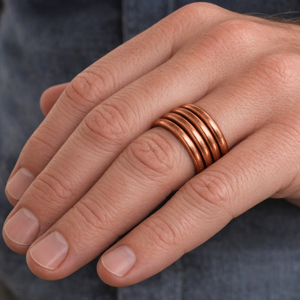 Handcrafted Unisex Copper Ring — Four‑Coil Pure Copper Band (Sizes 3–13)