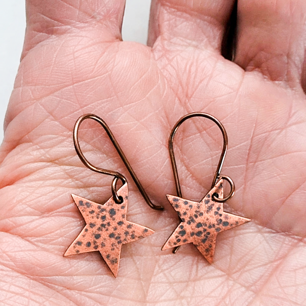 Minimalist Handcrafted Copper Star Earrings, Celestial Earrings, Gift for Her