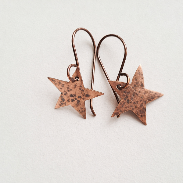 Minimalist Handcrafted Copper Star Earrings, Celestial Earrings, Gift for Her