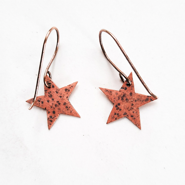 Minimalist Handcrafted Copper Star Earrings, Celestial Earrings, Gift for Her