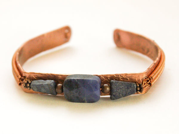 Lapis Lazuli Copper Cuff Bracelet - Adjustable