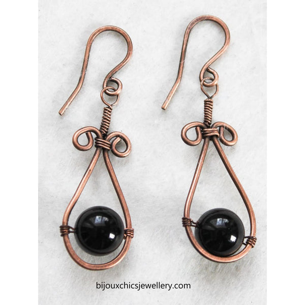 Black Onyx Copper Earrings 