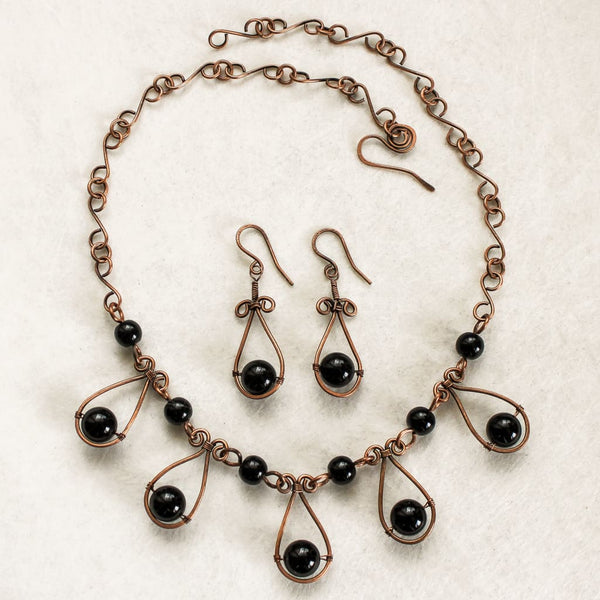 Black Onyx Copper Necklace & Earrings  set