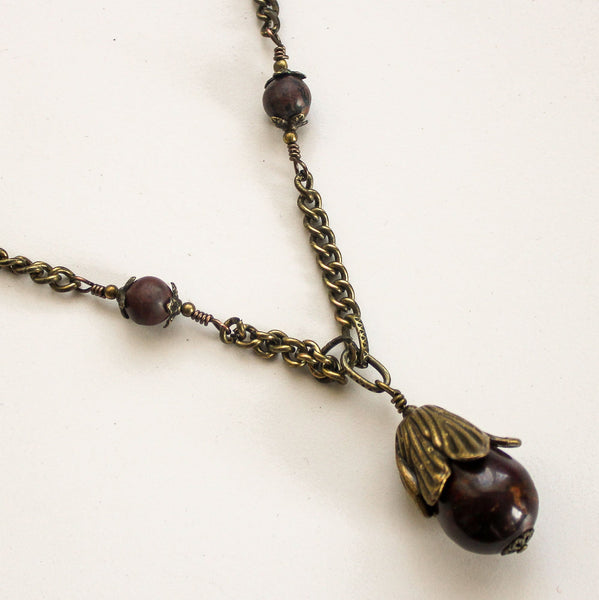 Brown Jasper Brass Pendant Necklace