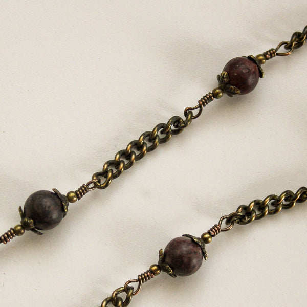 Brown Jasper Brass Pendant Necklace