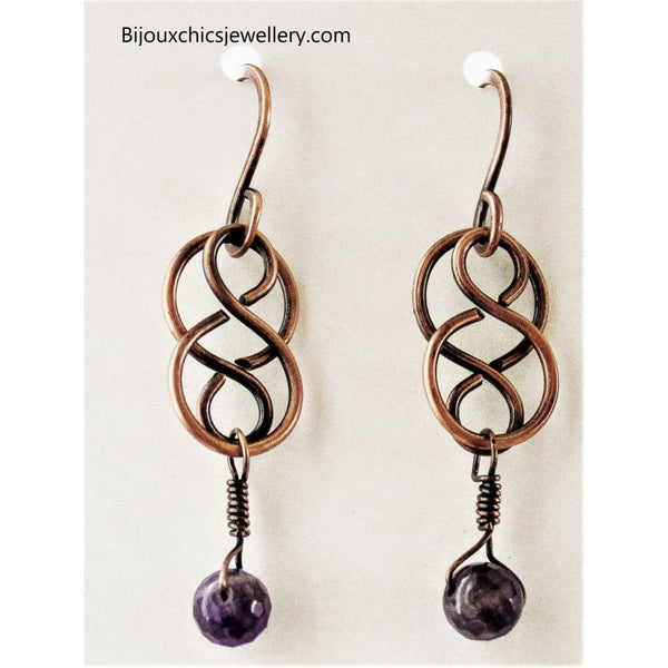 Celtic Amethyst Copper Earrings