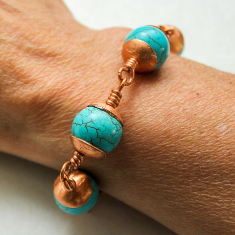 Turquoise Copper Bracelet - Adjustable