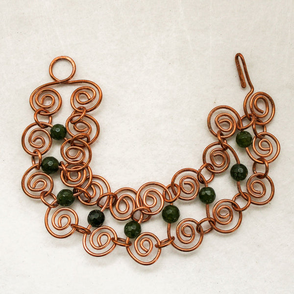 Green Jade Copper Spiral Bracelet